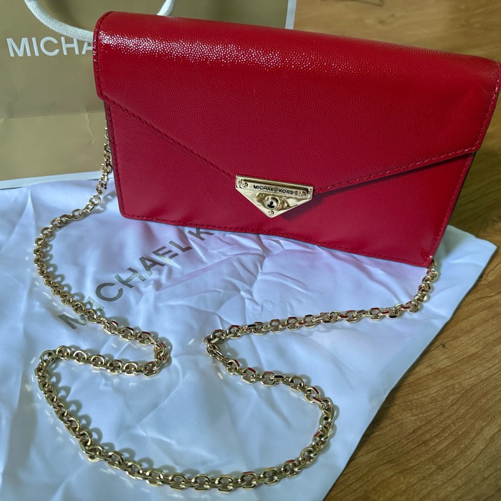 Michael Kors Scarlet Clutch with Gold Chain